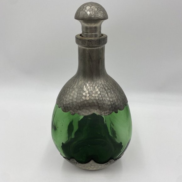 Royal Holland Daalderop Pewter Overlay & Green Glass Decanter bottle w/Stopper V - Picture 1 of 16